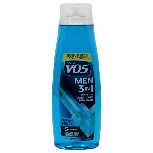 VO5 Alberto Men 3 in 1 Fresh Ocean Surge - 3 in 1 Shampoo Conditioner and Body Wash - With 5 Oils and 5 Vitamins - Energizing Ocean Scent - 15 oz